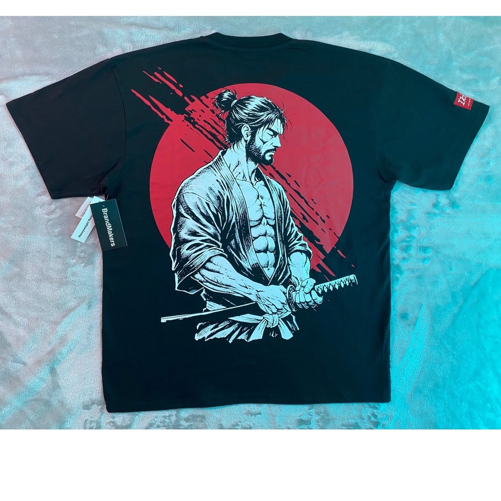BrandMakers Samurai Code Tee Men LG Black Heavyweight Relaxed Fit Graphic NWT